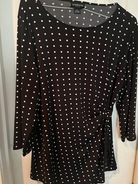 Liz Claiborne Black Long-Sleeve Polka Dot Top with Side Tie